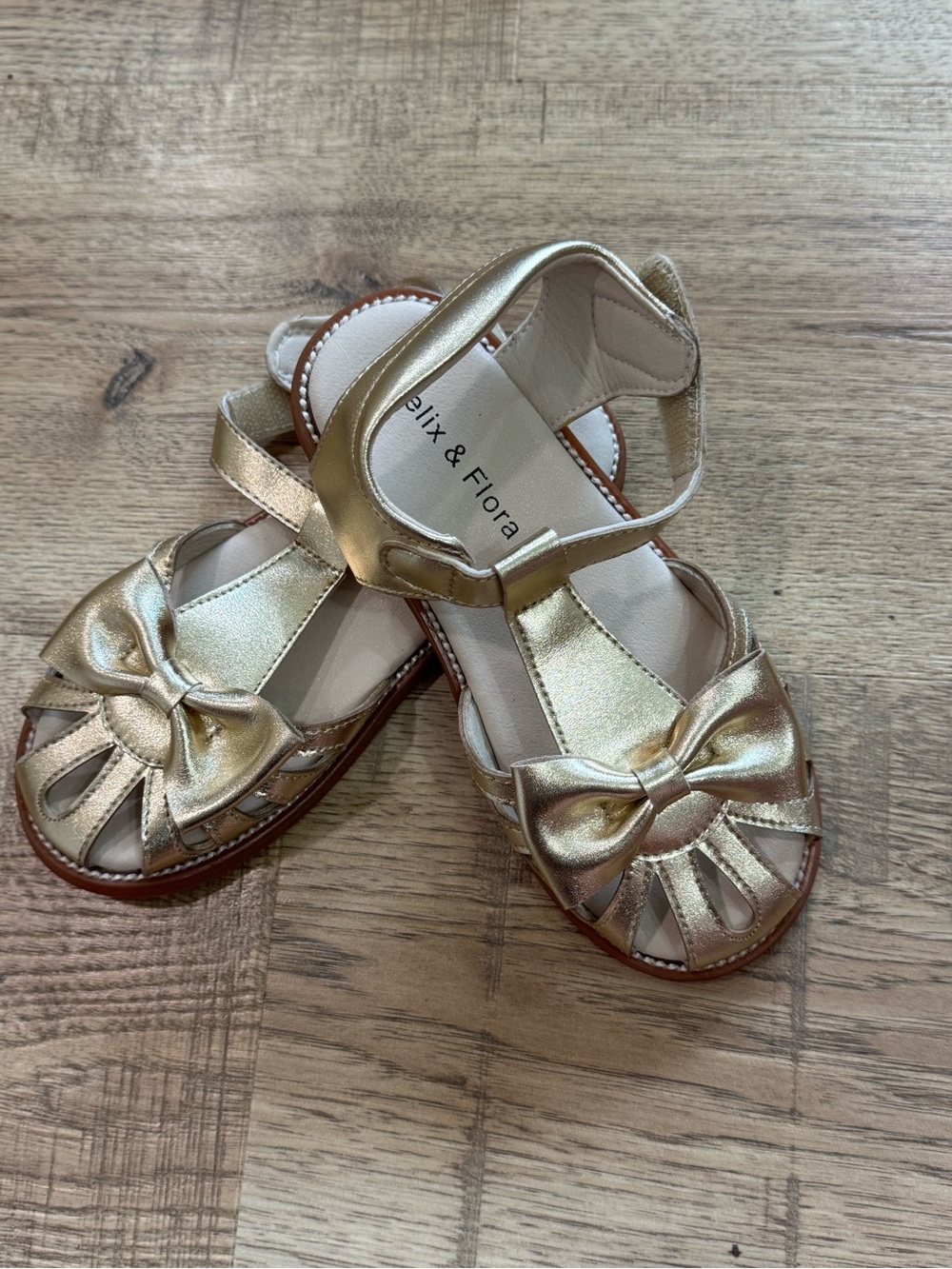 Felix & Flora Girls' Metallic Gold Bow Sandals